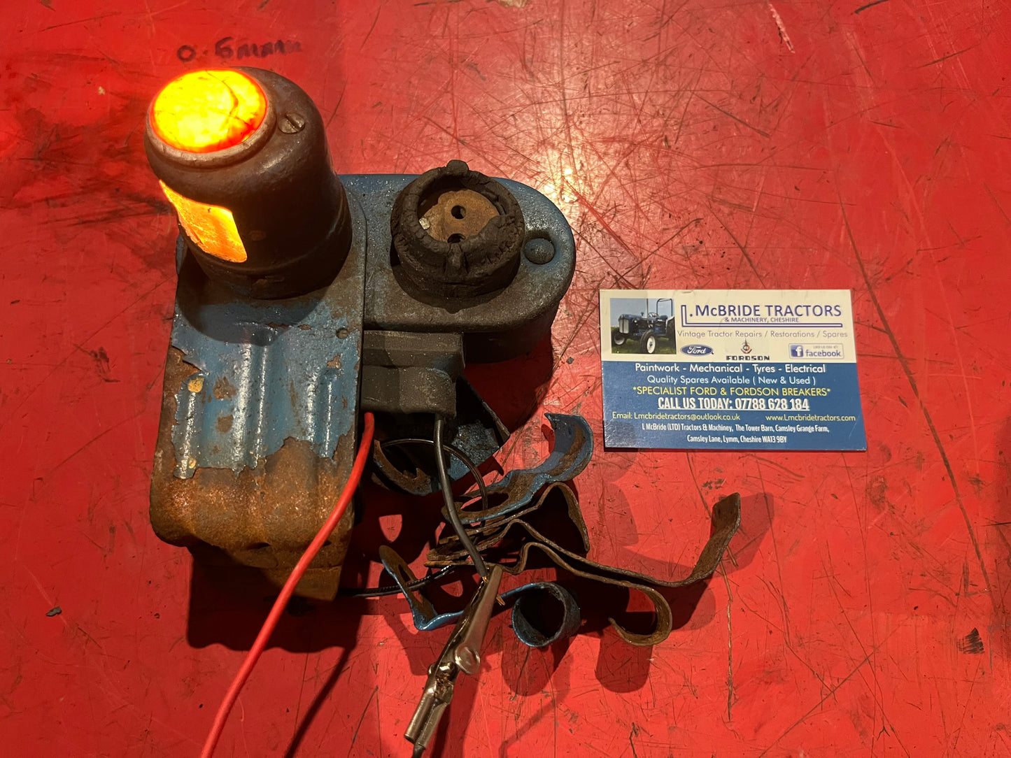 Fordson Major original numberplate light & bracket with wiring clips